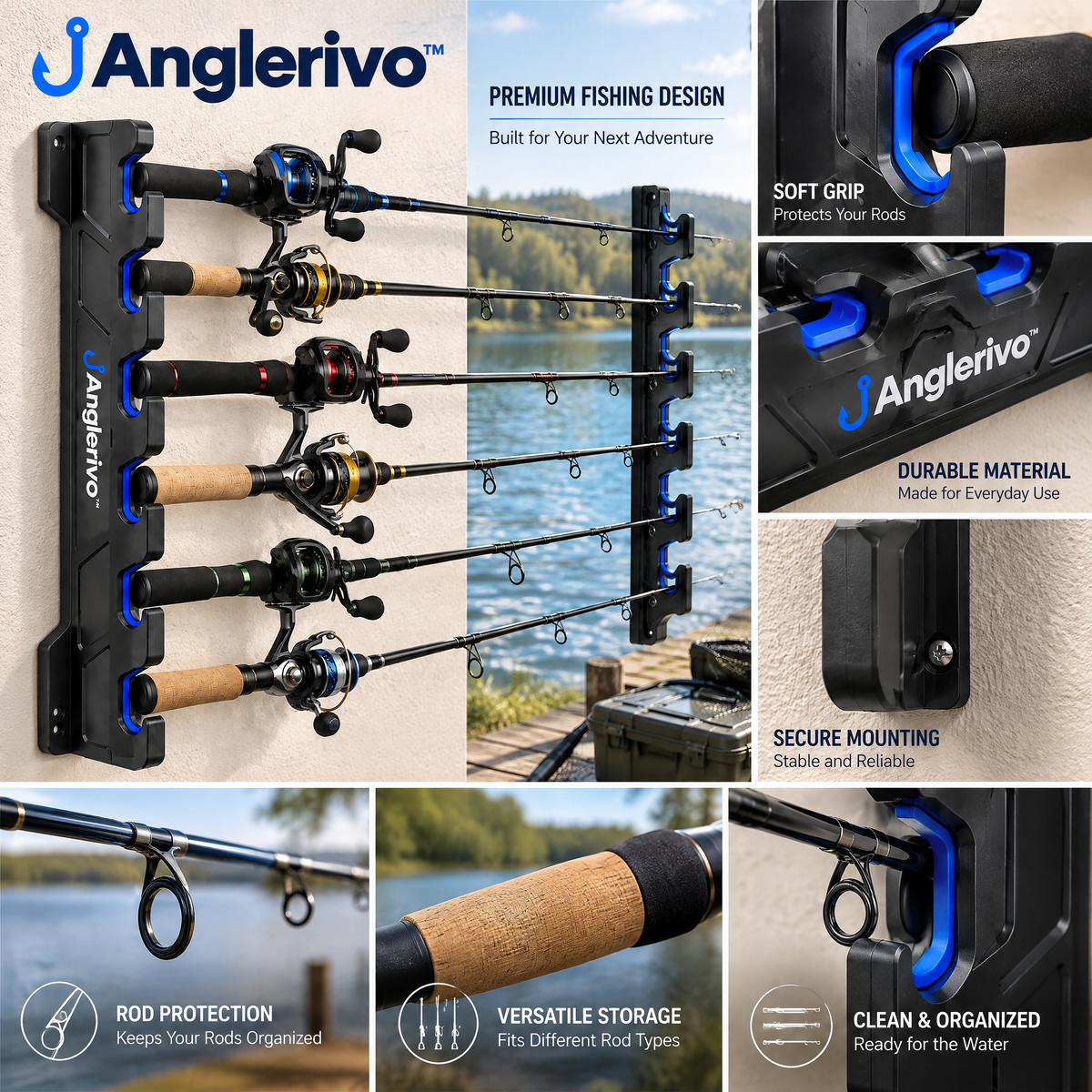 Anglerivo™ Multi-Rod Wall Storage Rack — Product details image