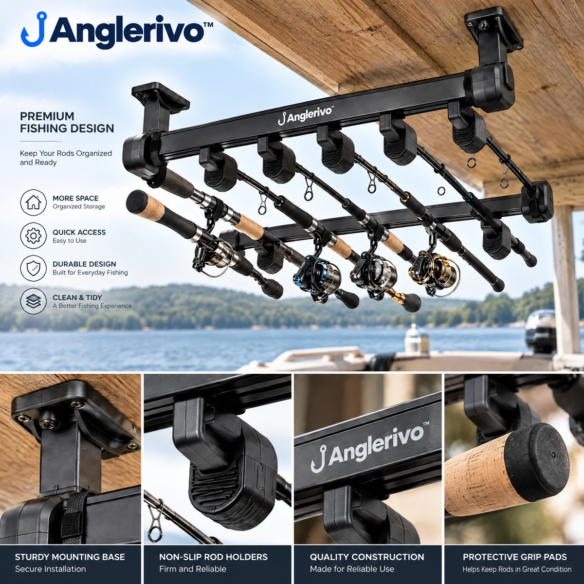 Anglerivo™ Vehicle Fishing Rod Transport Rack — Product details image