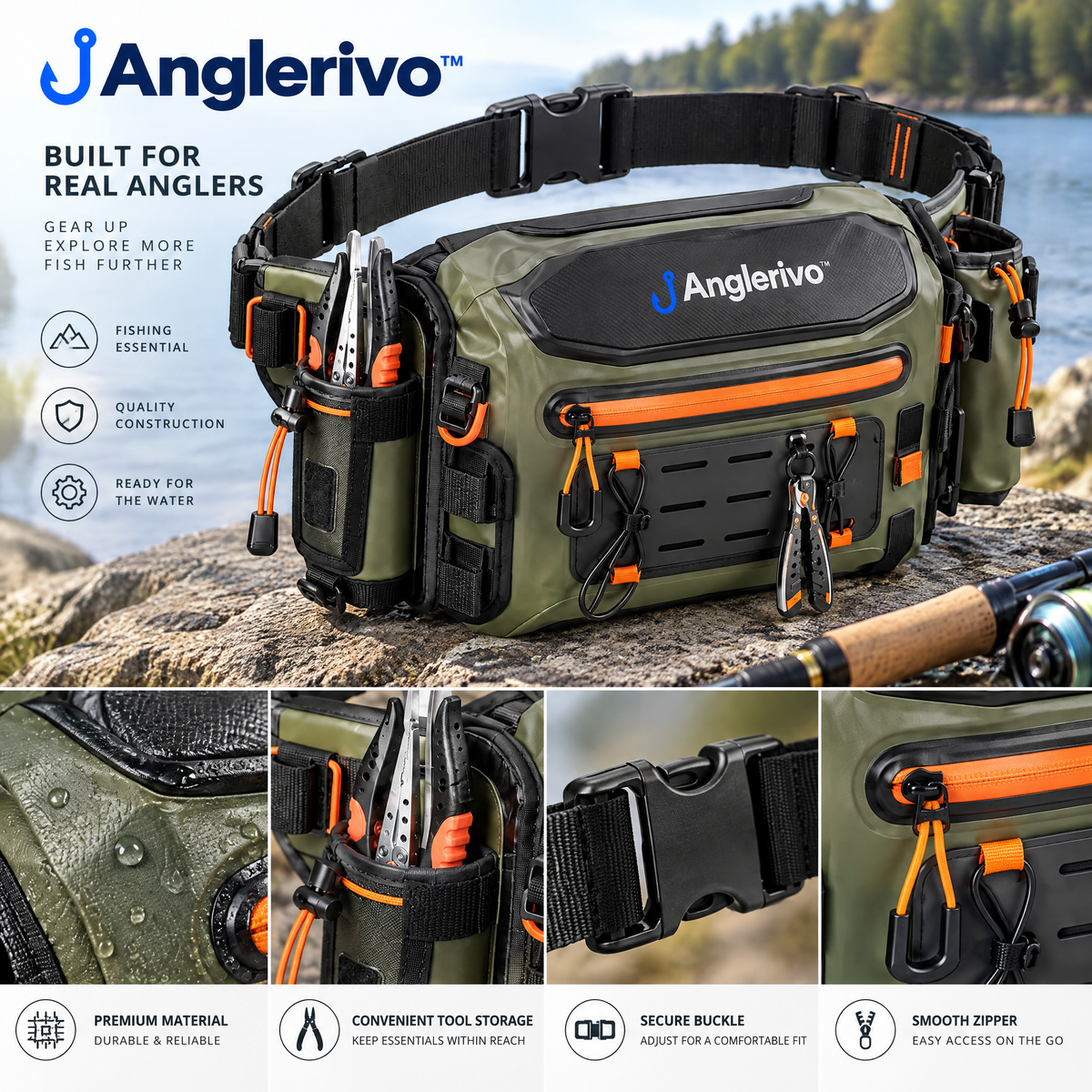 Anglerivo™ Waterproof Fishing Waist Pack — Product details image